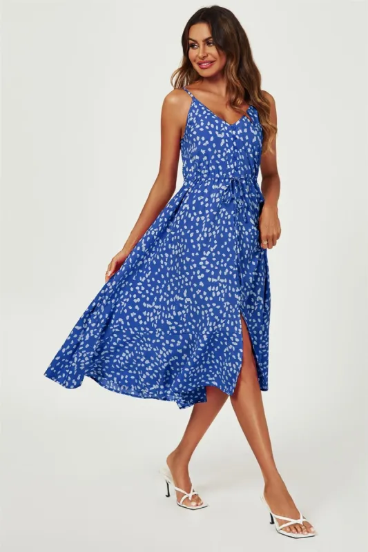 FS Collection Button Down High Low Strappy Dress In Blue sold by Goddiva