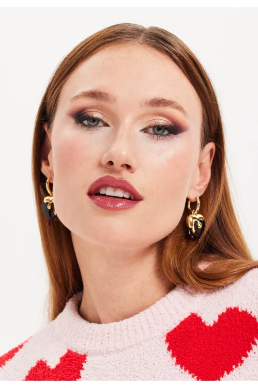 Gold Drip Heart Hoop Earrings by Liquorish sold by Goddiva