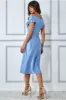 Cowl Neck Bardot Satin Midi Front Split - Dusty Blue by Goddiva sold by Goddiva
