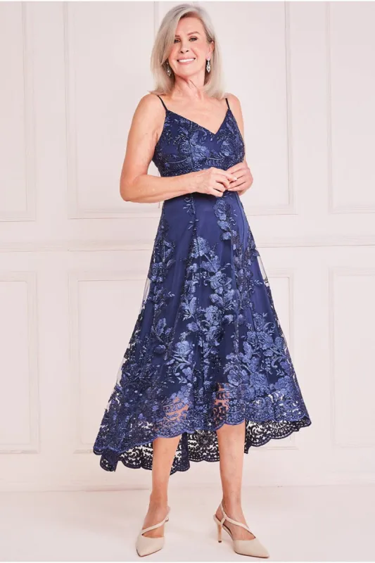 High Low Sleeveless Lace Midi - Navy by Goddiva sold by Goddiva