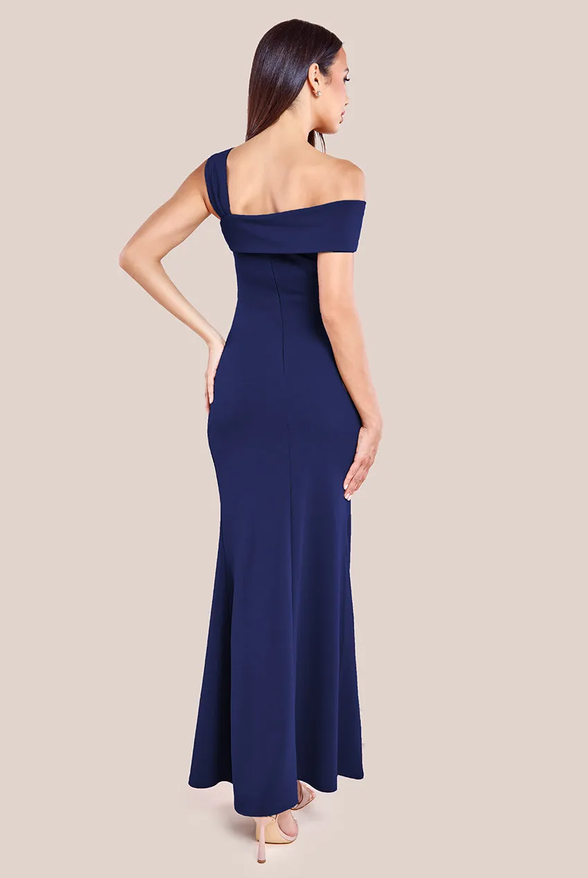 Off The Shoulder Pleated Waist Maxi Dress - Navy by Goddiva sold by Goddiva product image thumbnail 2