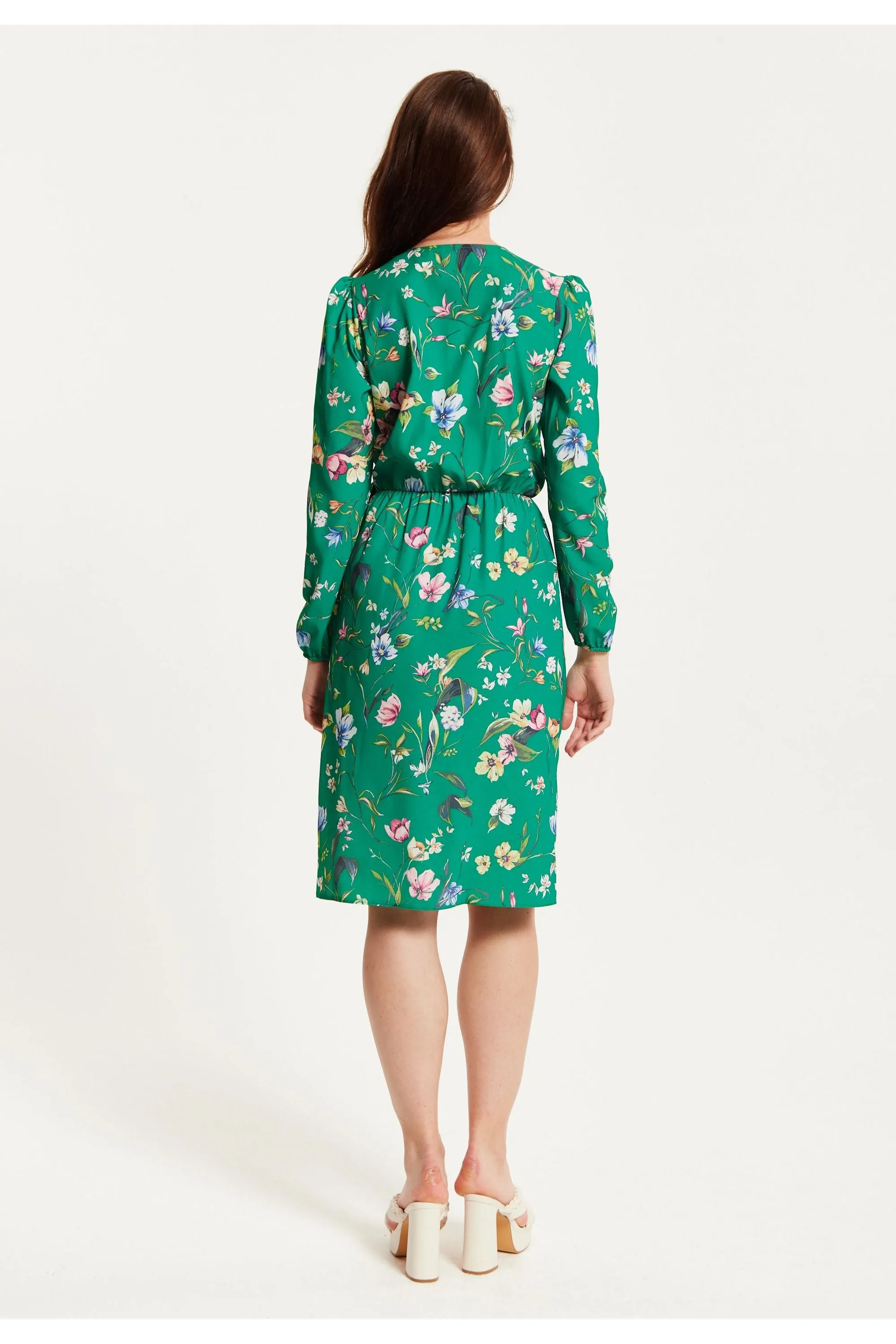 Liquorish Green Floral Print Midi Fake Wrap Dress sold by Goddiva product image thumbnail 4