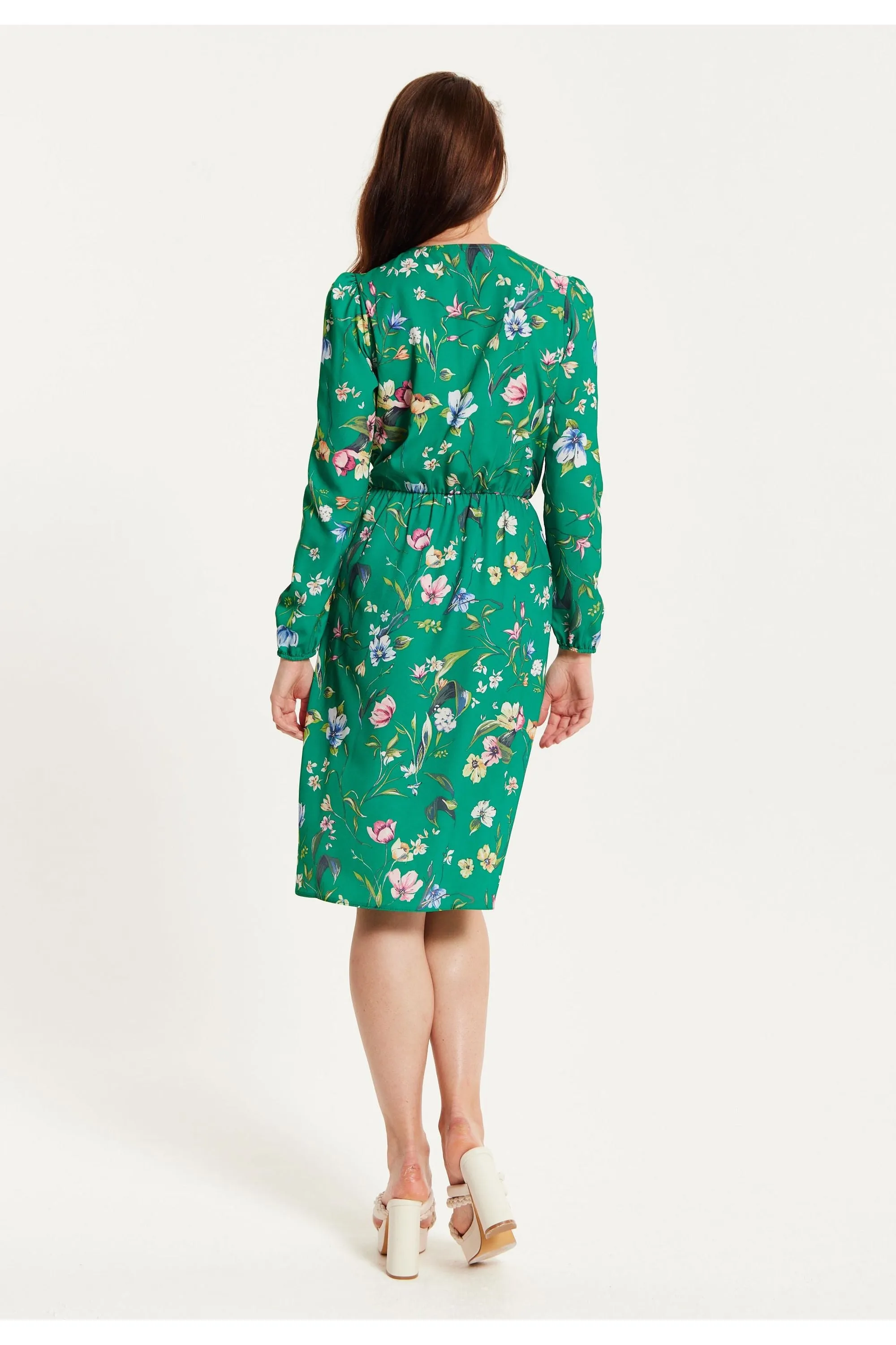 Liquorish Green Floral Print Midi Fake Wrap Dress sold by Goddiva product image thumbnail 5