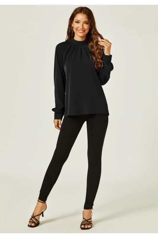 Halter Neck Long Sleeve Blouse Top In Black by FS Collection sold by Goddiva