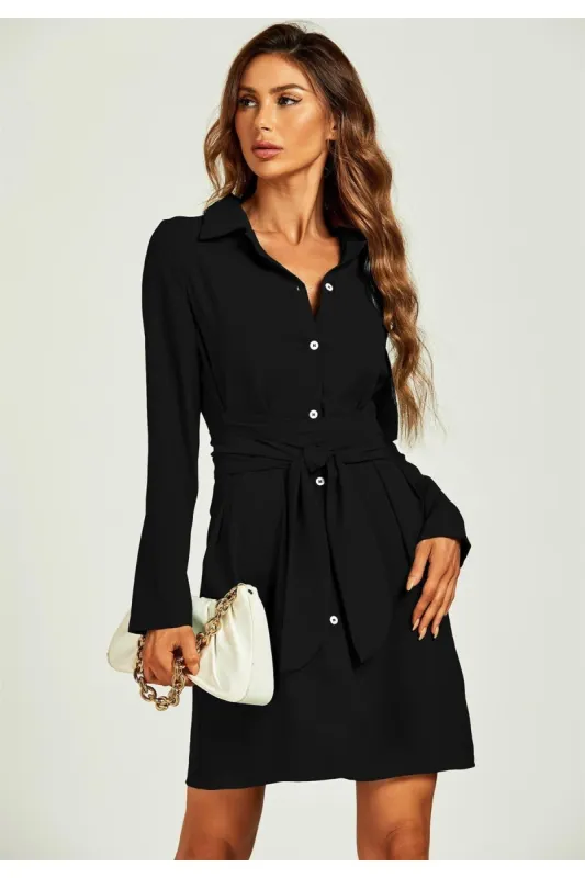 Shirt Mini Wrap Dress In Black by FS Collection sold by Goddiva
