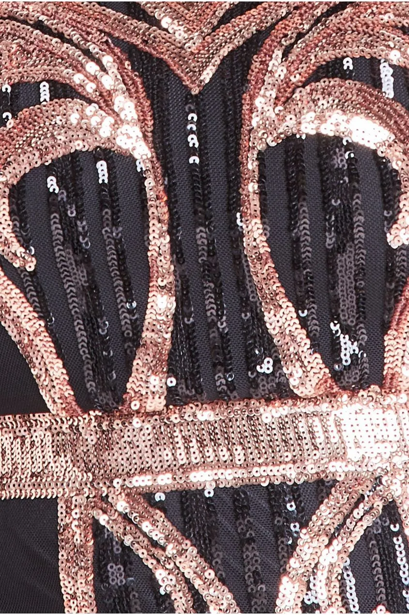 Sequin Mesh V Neck Midi Dress - Black by Goddiva Plus sold by Goddiva product image thumbnail 4