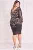 Sequin Mesh V Neck Midi Dress - Black by Goddiva Plus sold by Goddiva