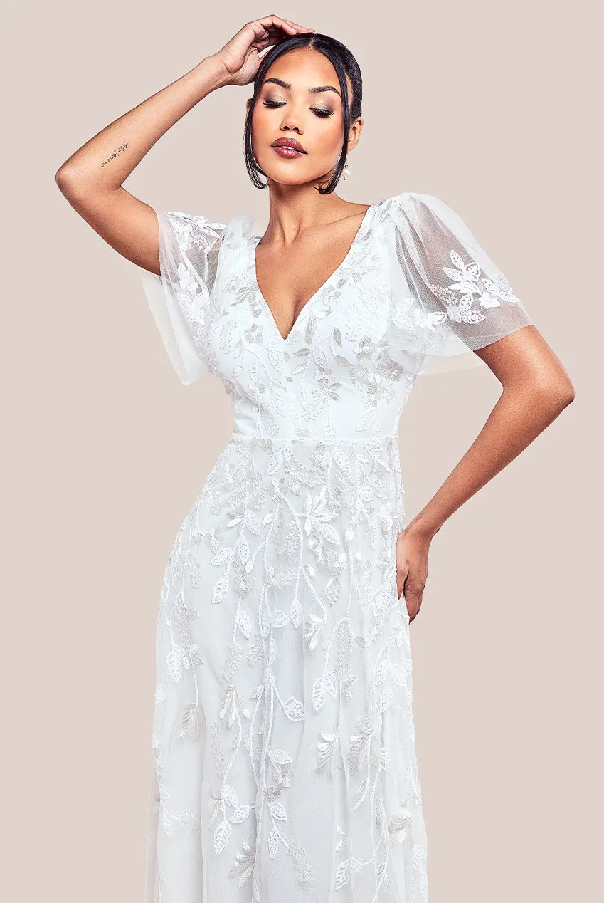 Flared Sleeve Embroidered Maxi Dress - White by Goddiva sold by Goddiva product image thumbnail 3