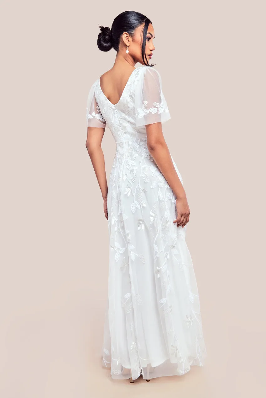 Flared Sleeve Embroidered Maxi Dress - White by Goddiva sold by Goddiva product image thumbnail 2