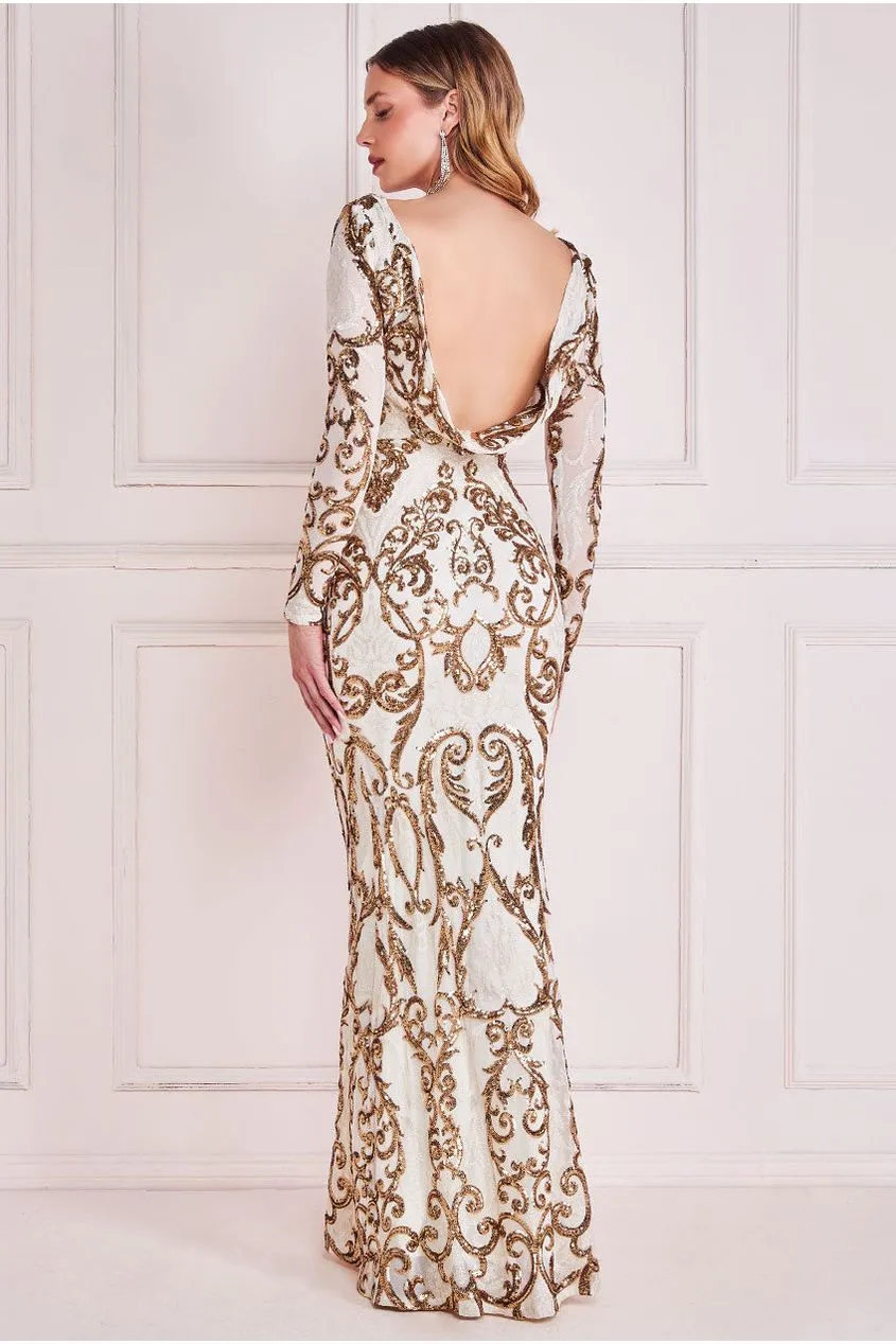 Sequin Cowl Back Maxi - Cream by Goddiva sold by Goddiva product image thumbnail 2