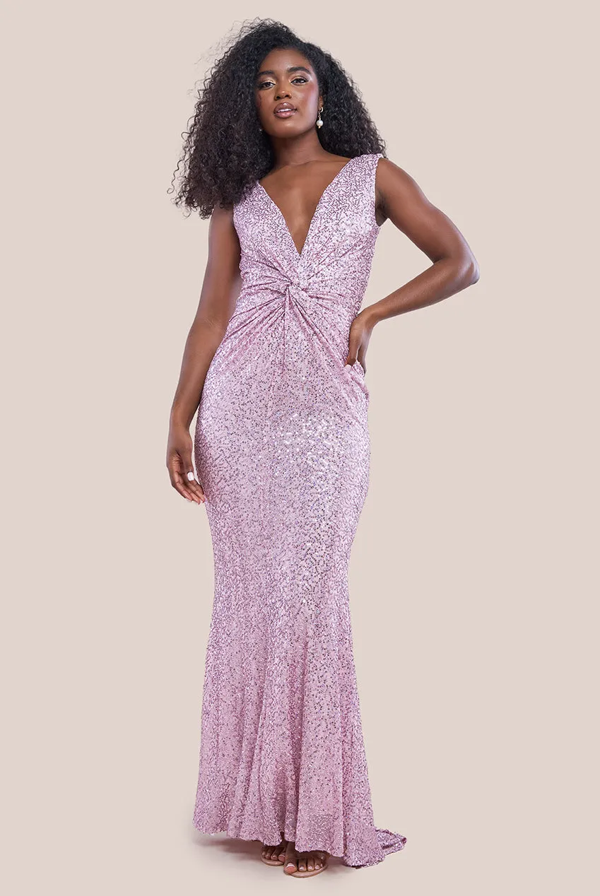 Twisted Front Sequin Maxi Dress - Blush by Goddiva sold by Goddiva