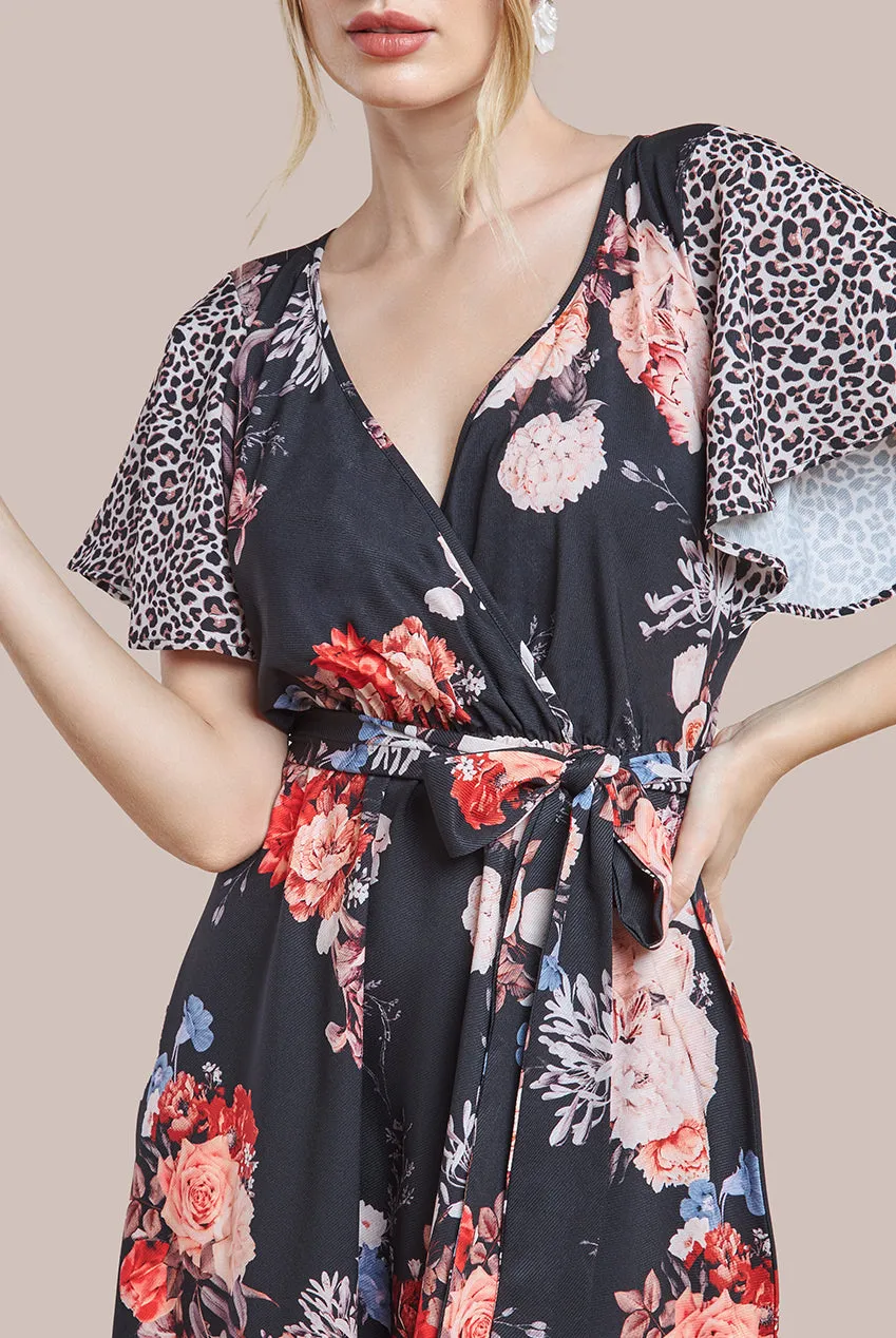 Flutter Sleeve Printed Midi Dress - Leopard Print by Goddiva sold by Goddiva product image thumbnail 3