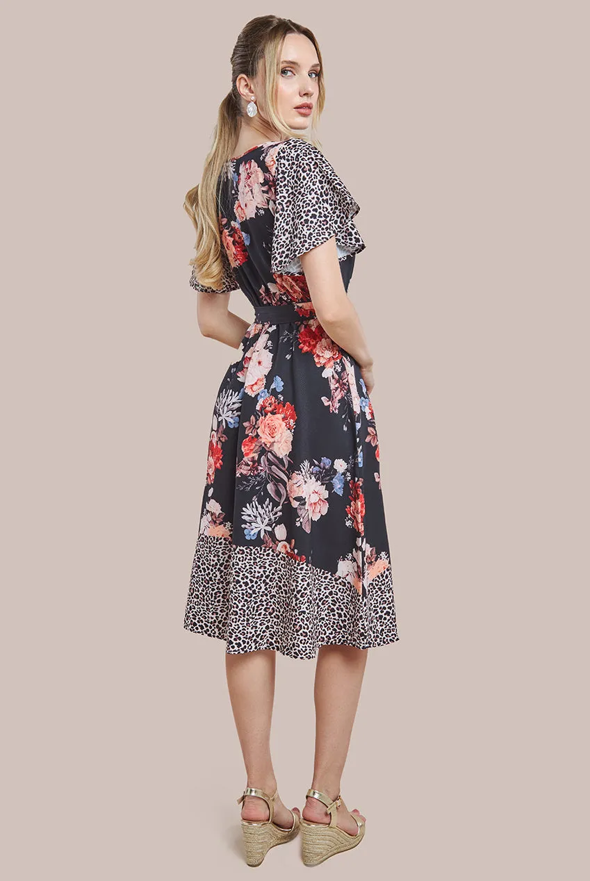Flutter Sleeve Printed Midi Dress - Leopard Print by Goddiva sold by Goddiva product image thumbnail 2