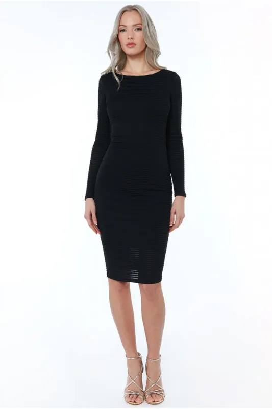 Goddiva Long Sleeve Bodycon Midi Dress - Black sold by Goddiva