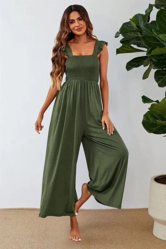 FS Collection Frill Detail Strappy Jumpsuit In Olive sold by Goddiva