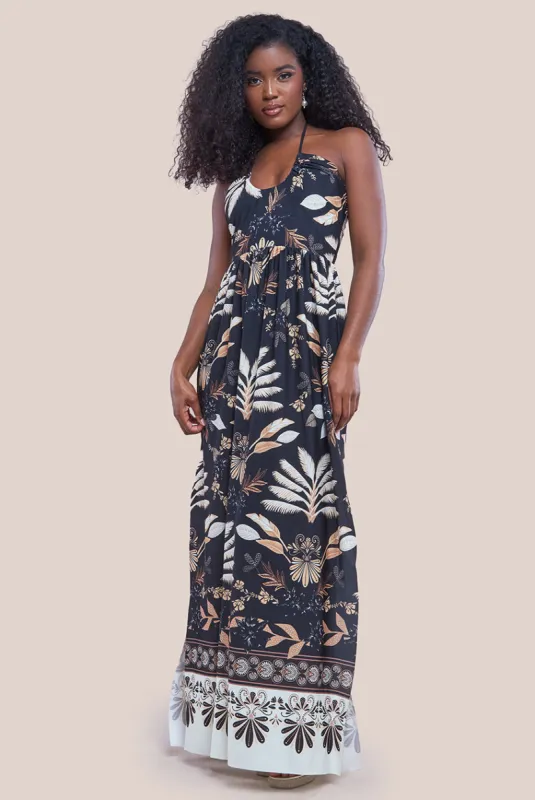 Printed Tie Back Maxi - Black by Goddiva sold by Goddiva