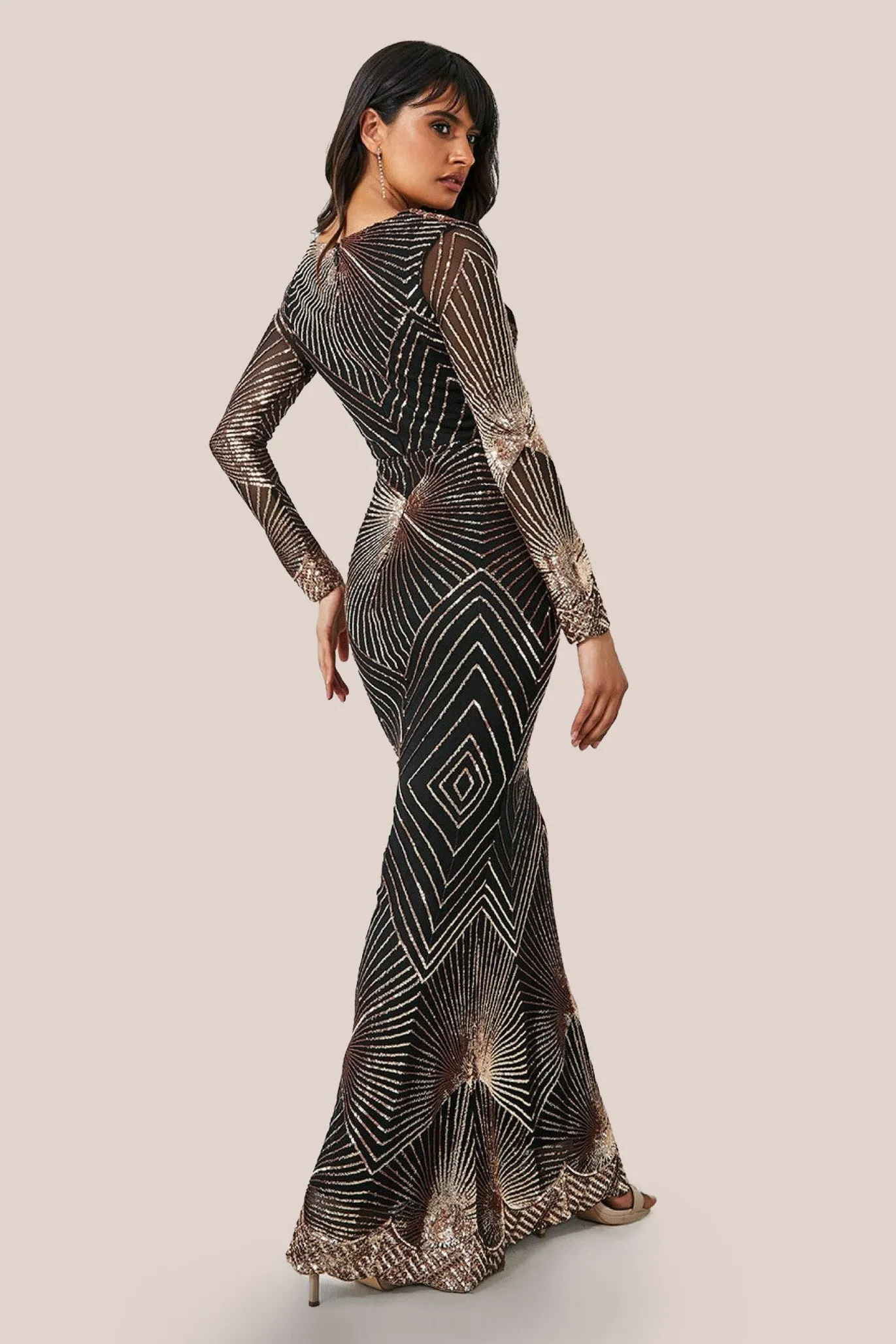 Starburst Sequin Maxi Dress - Rosegold by Goddiva sold by Goddiva product image thumbnail 2