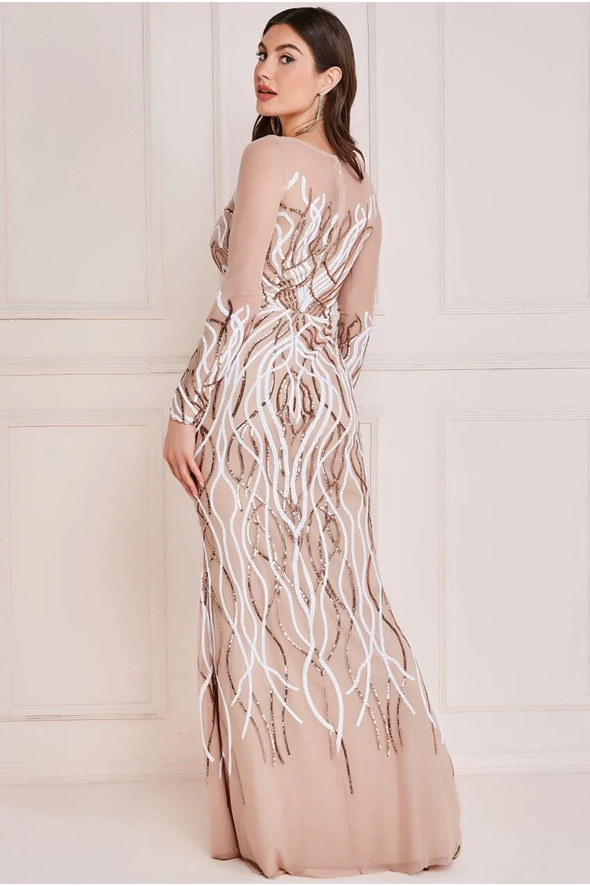 Long Sleeve Sequin Flame Maxi - Champagne by Goddiva sold by Goddiva product image thumbnail 2