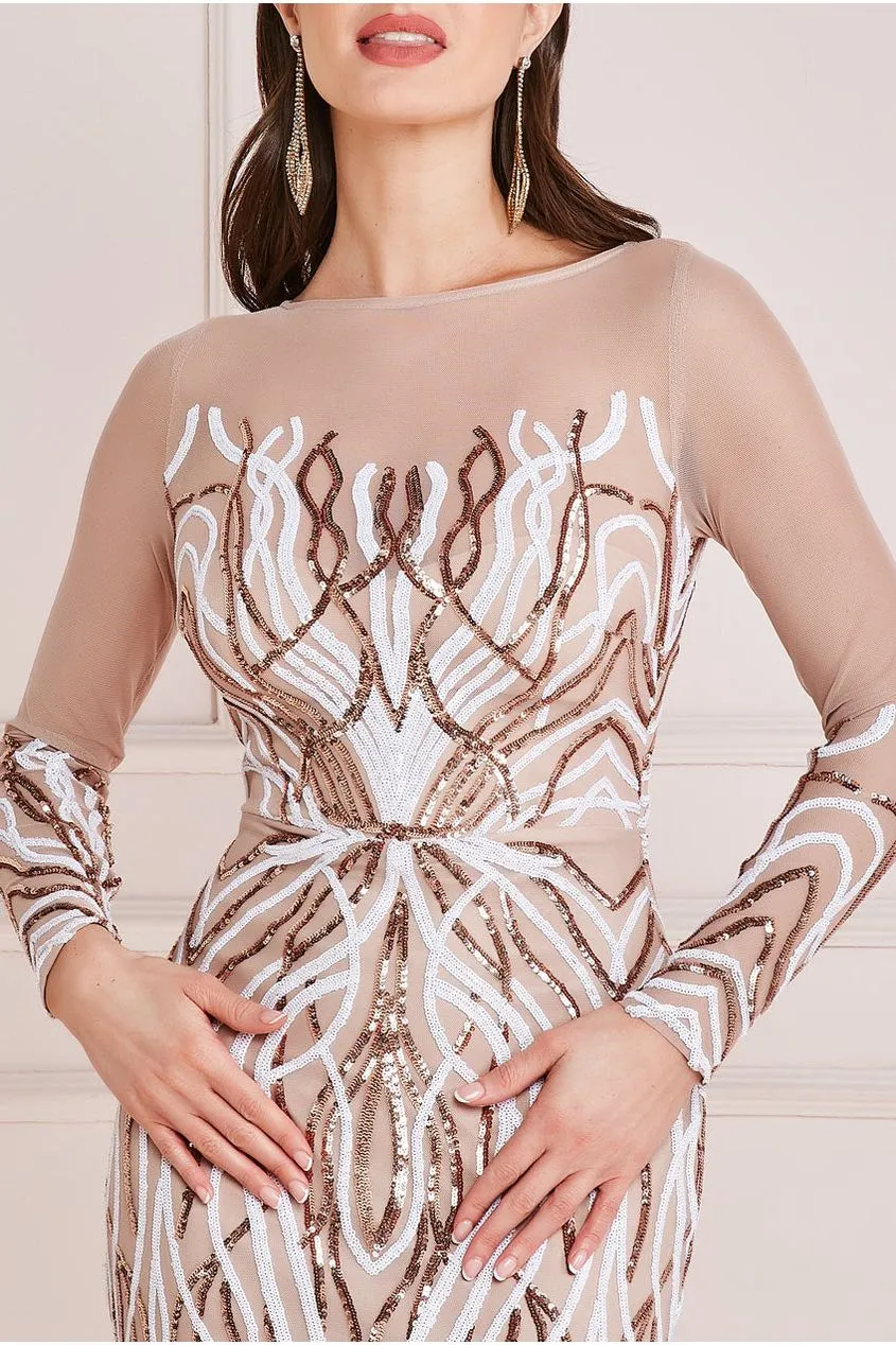 Long Sleeve Sequin Flame Maxi - Champagne by Goddiva sold by Goddiva product image thumbnail 3