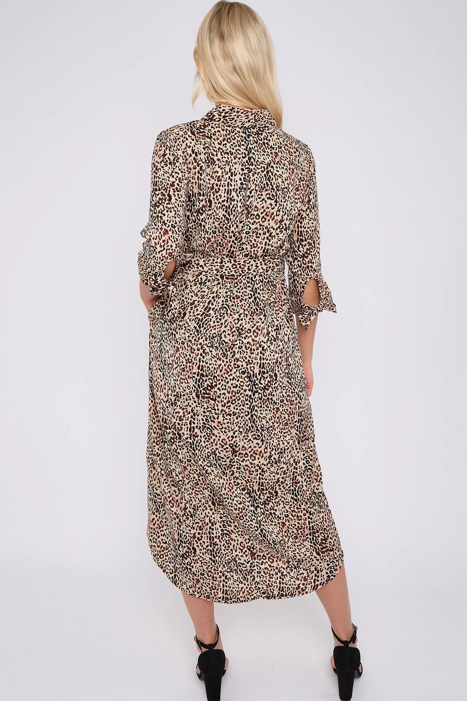 LOVE SUNSHINE Brown Leopard Print Half Sleeve Belted Maxi Shirt Dress sold by Goddiva product image thumbnail 5