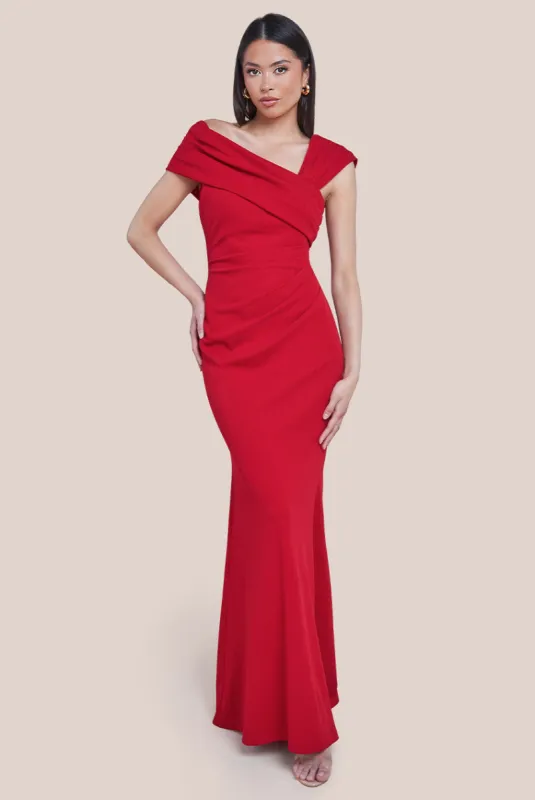 One Shoulder Evening Maxi Dress - Red by Goddiva sold by Goddiva