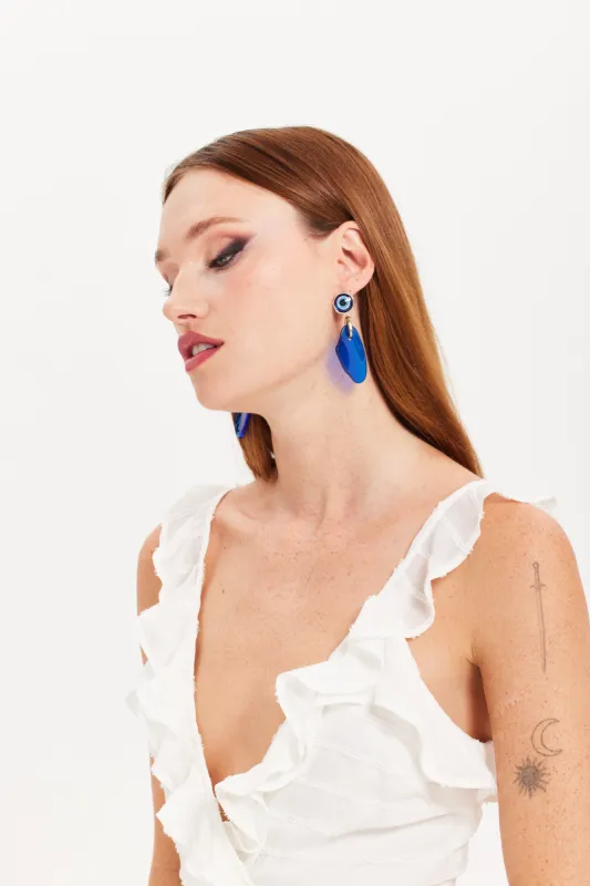 Evil Eye Drop Style Earring With Abstract Shape Detail by Liquorish sold by Goddiva