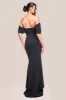 Off The Shoulder Draped Sleeve Maxi Dress - Black by Goddiva sold by Goddiva