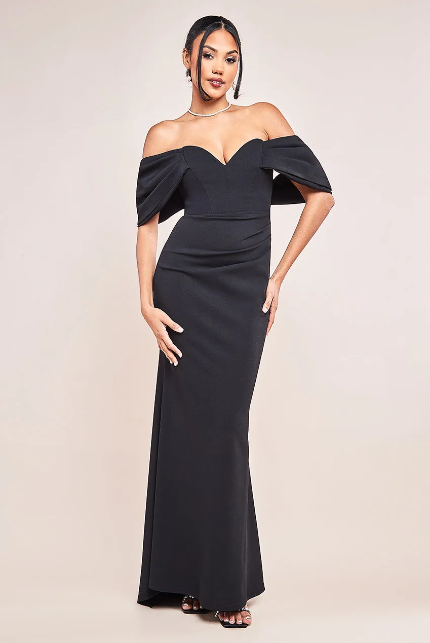 Off The Shoulder Draped Sleeve Maxi Dress - Black by Goddiva sold by Goddiva