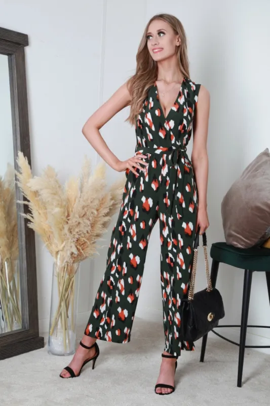 Wrap Front Print Jumpsuit by Double Second sold by Goddiva