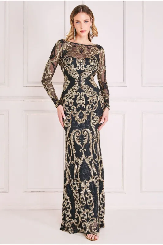 Goddiva Sequin Cowl Back Maxi -  Black sold by Goddiva