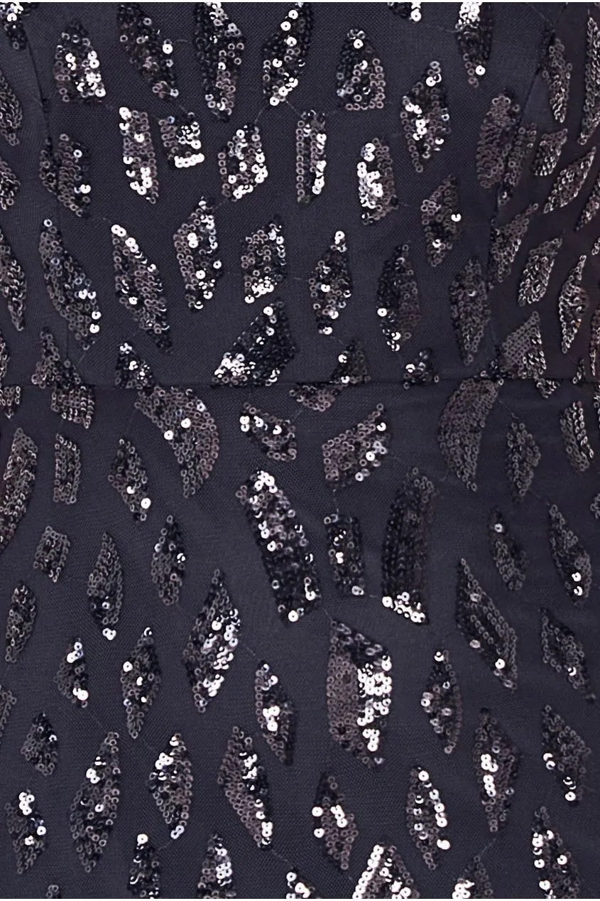 Ombre Sequin Halter Maxi With Thigh Split - Black by Goddiva sold by Goddiva product image thumbnail 4