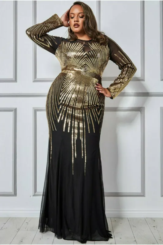 Goddiva Plus Shooting Star Sequin Maxi Dress - Gold sold by Goddiva