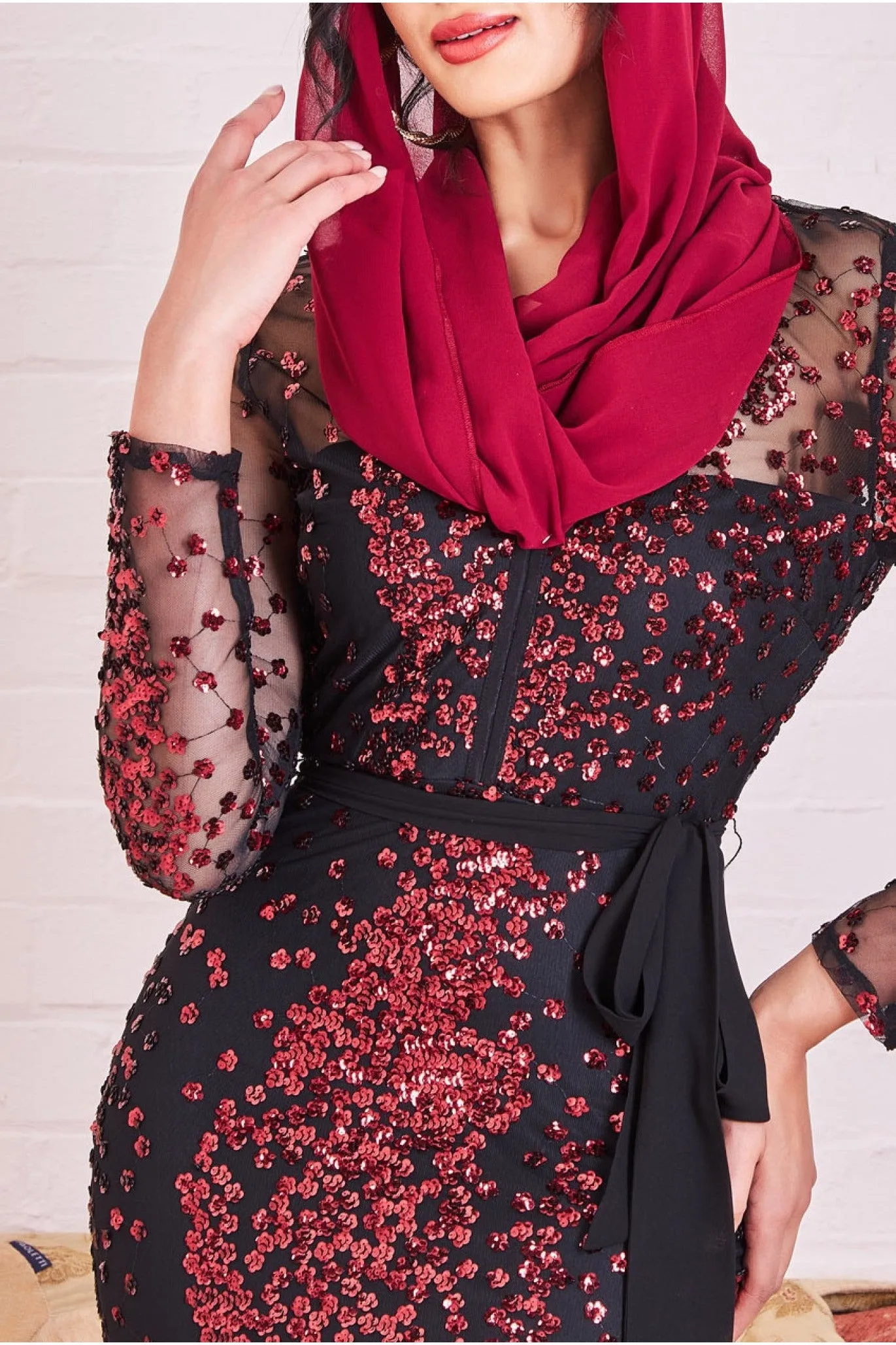 Modesty Sequin Maxi Dress - Wine by Goddiva sold by Goddiva product image thumbnail 3