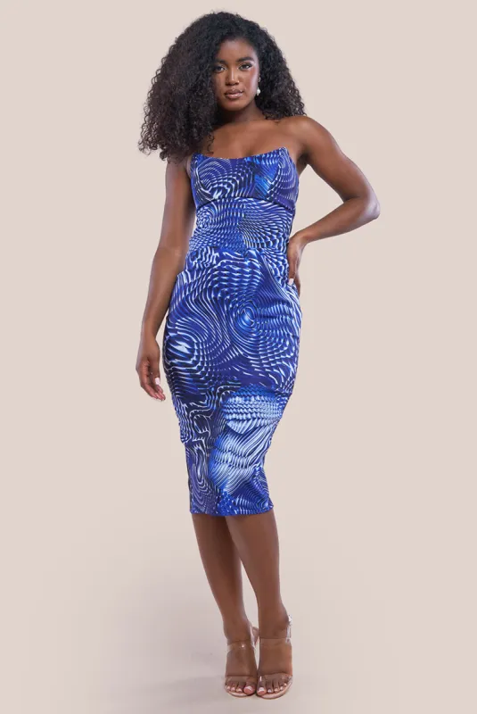 Abstract Bandeau Bodycon Midi Dress - Royalblue by Goddiva sold by Goddiva