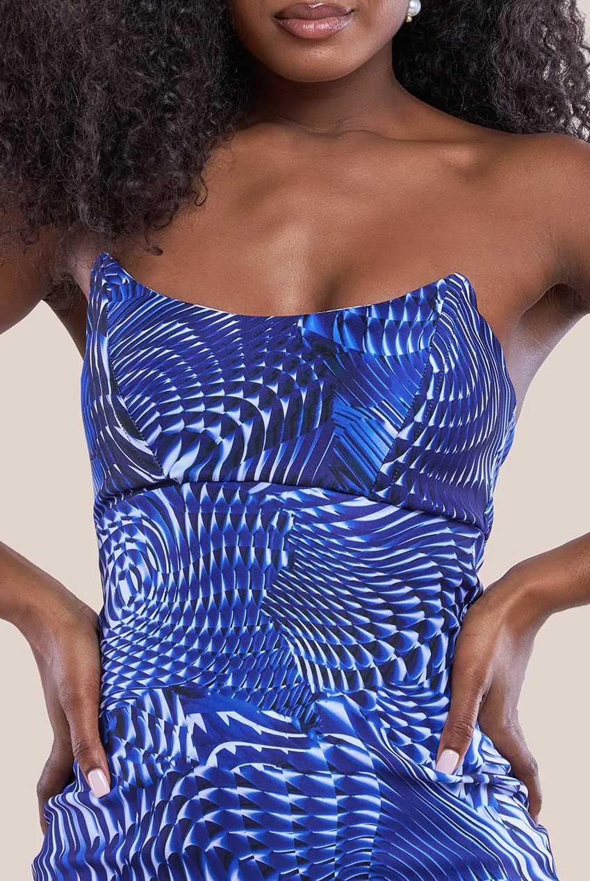 Abstract Bandeau Bodycon Midi Dress - Royalblue by Goddiva sold by Goddiva product image thumbnail 3