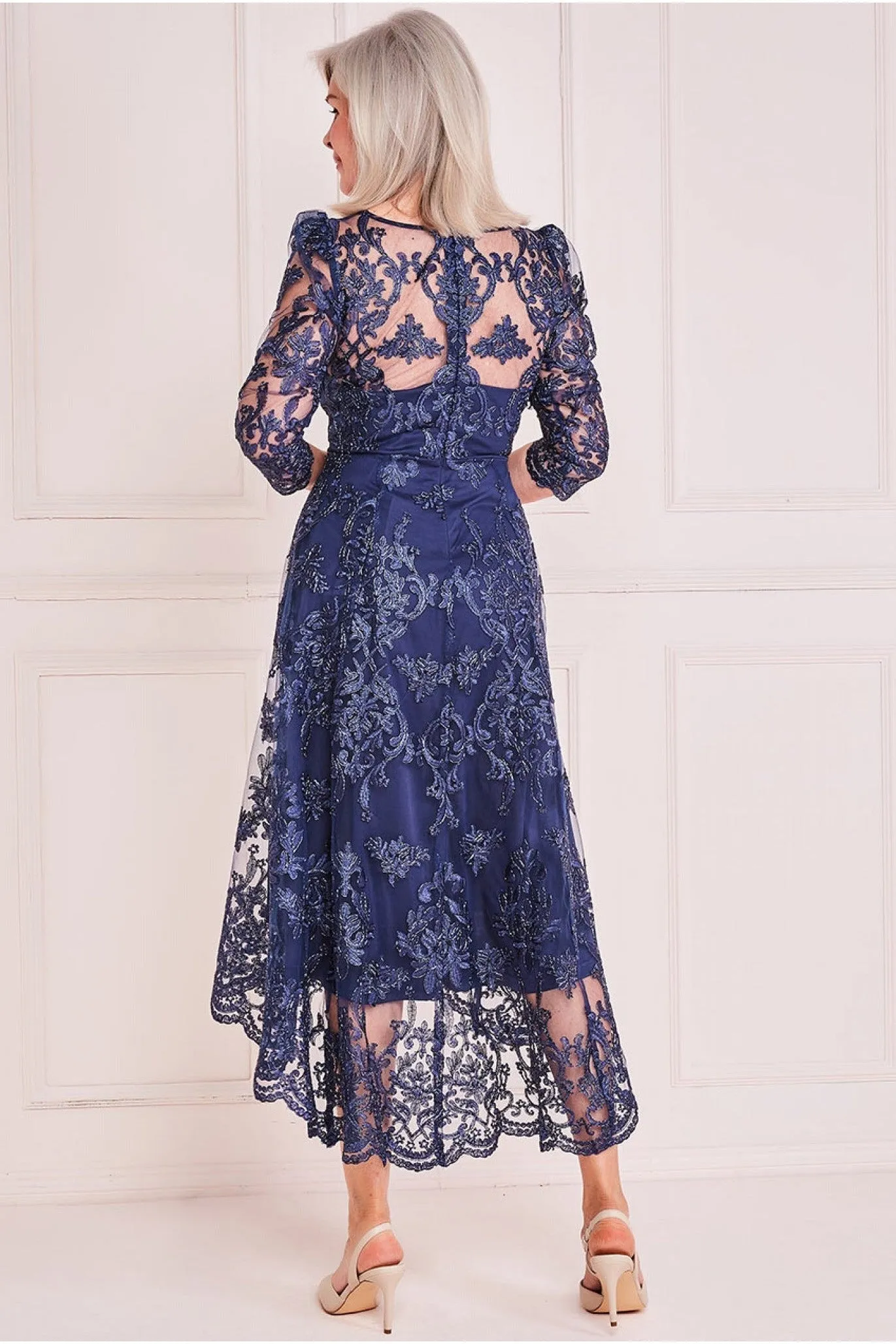 Scalloped Dipped Hem Lace Midi - Navy by Goddiva sold by Goddiva product image thumbnail 2