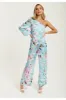 Blue Abstract Print One Shoulder Jumpsuit by Liquorish sold by Goddiva
