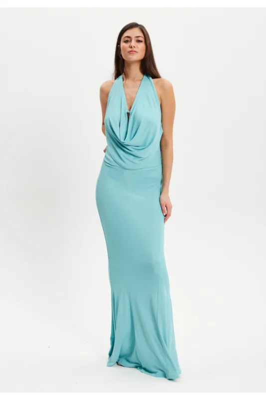 Blue Full Maxi Lurex Jersey Dress by Liquorish sold by Goddiva