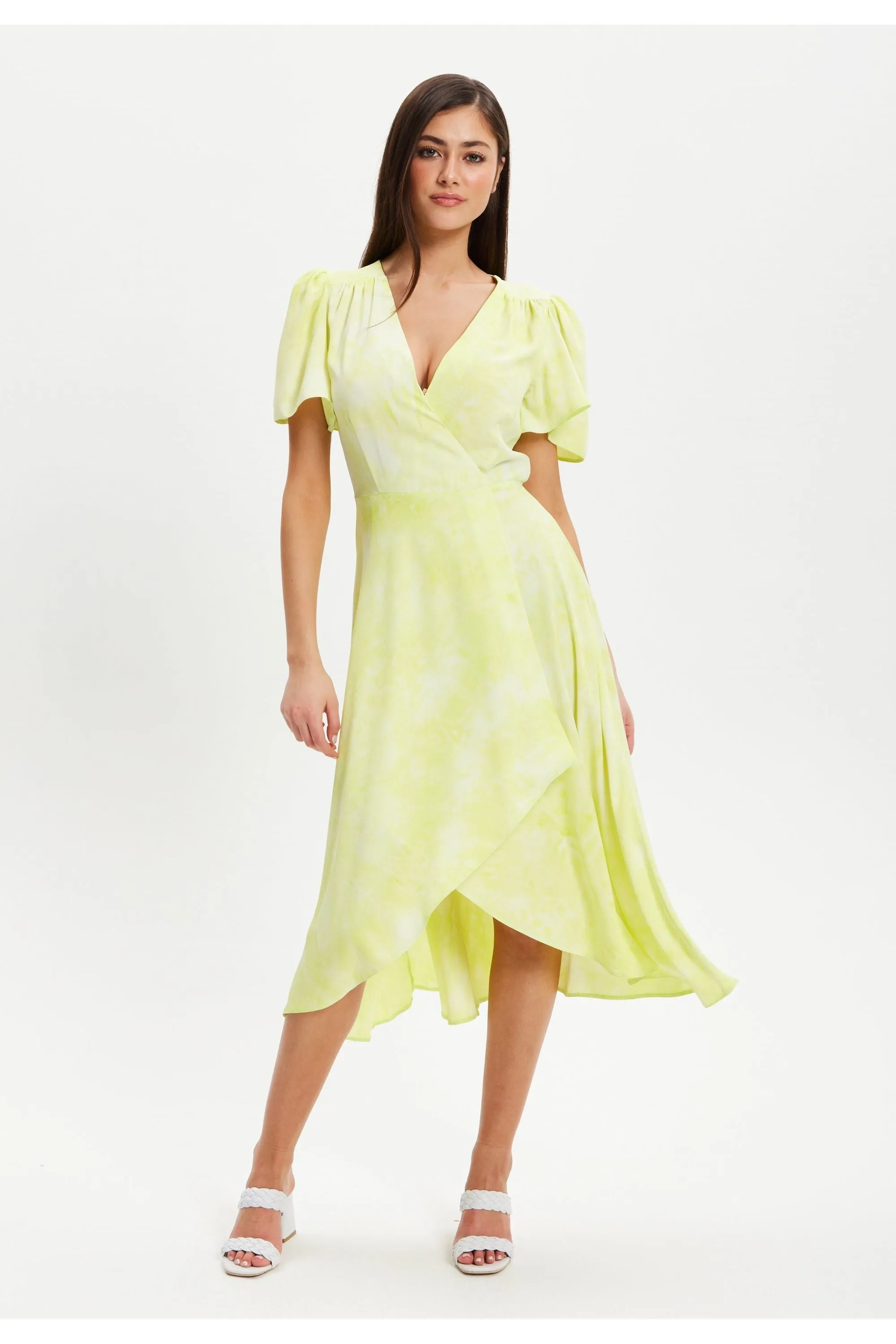 Angel Sleeve Midi Wrap Dress In Pistachio by Liquorish sold by Goddiva