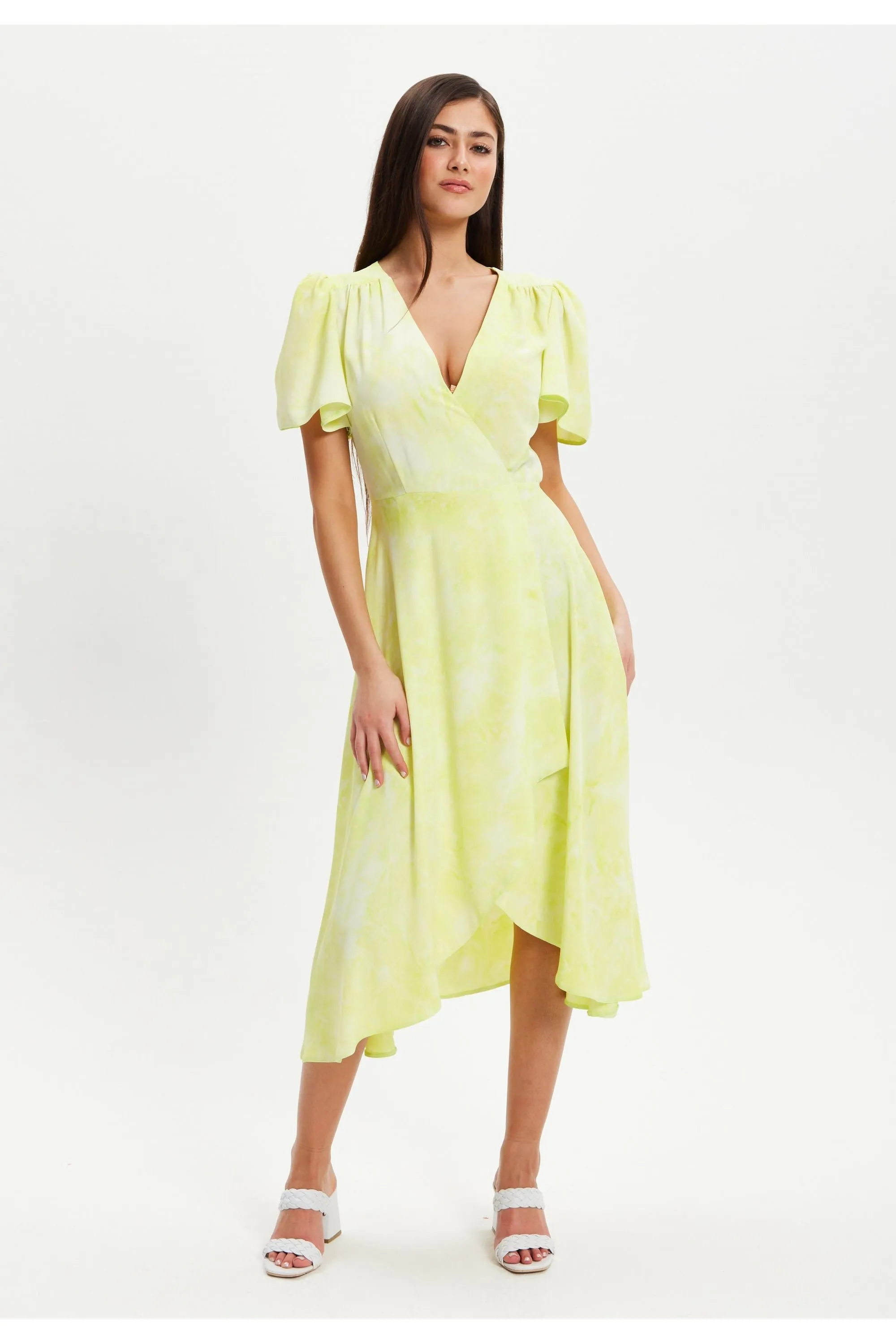 Angel Sleeve Midi Wrap Dress In Pistachio by Liquorish sold by Goddiva product image thumbnail 2