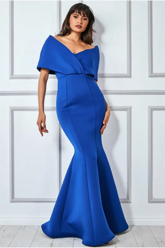 Off The Shoulder Scuba Foam Maxi - Royal Blue by Goddiva sold by Goddiva
