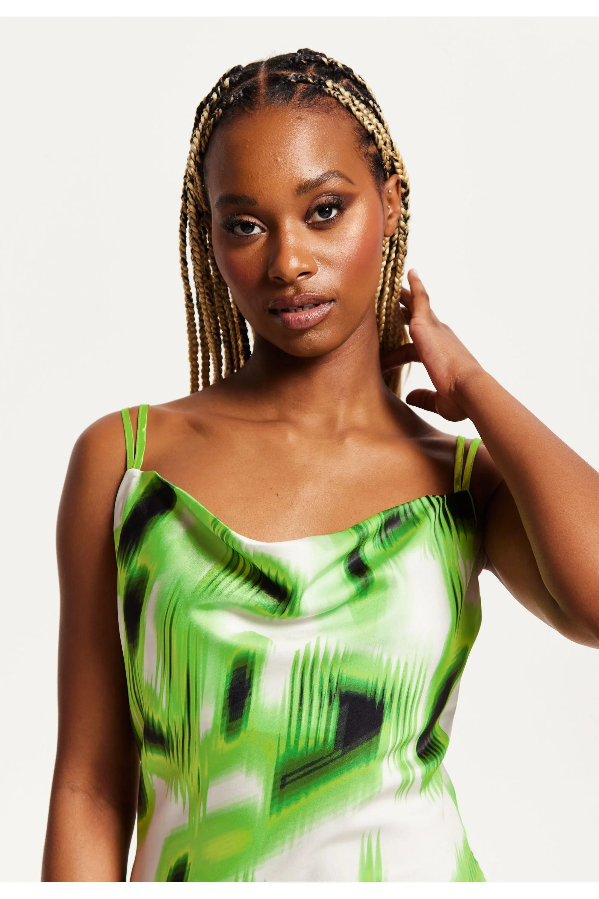 Green And Black Abstract Print Cowl Neck Midi Dress by Liquorish sold by Goddiva product image thumbnail 5