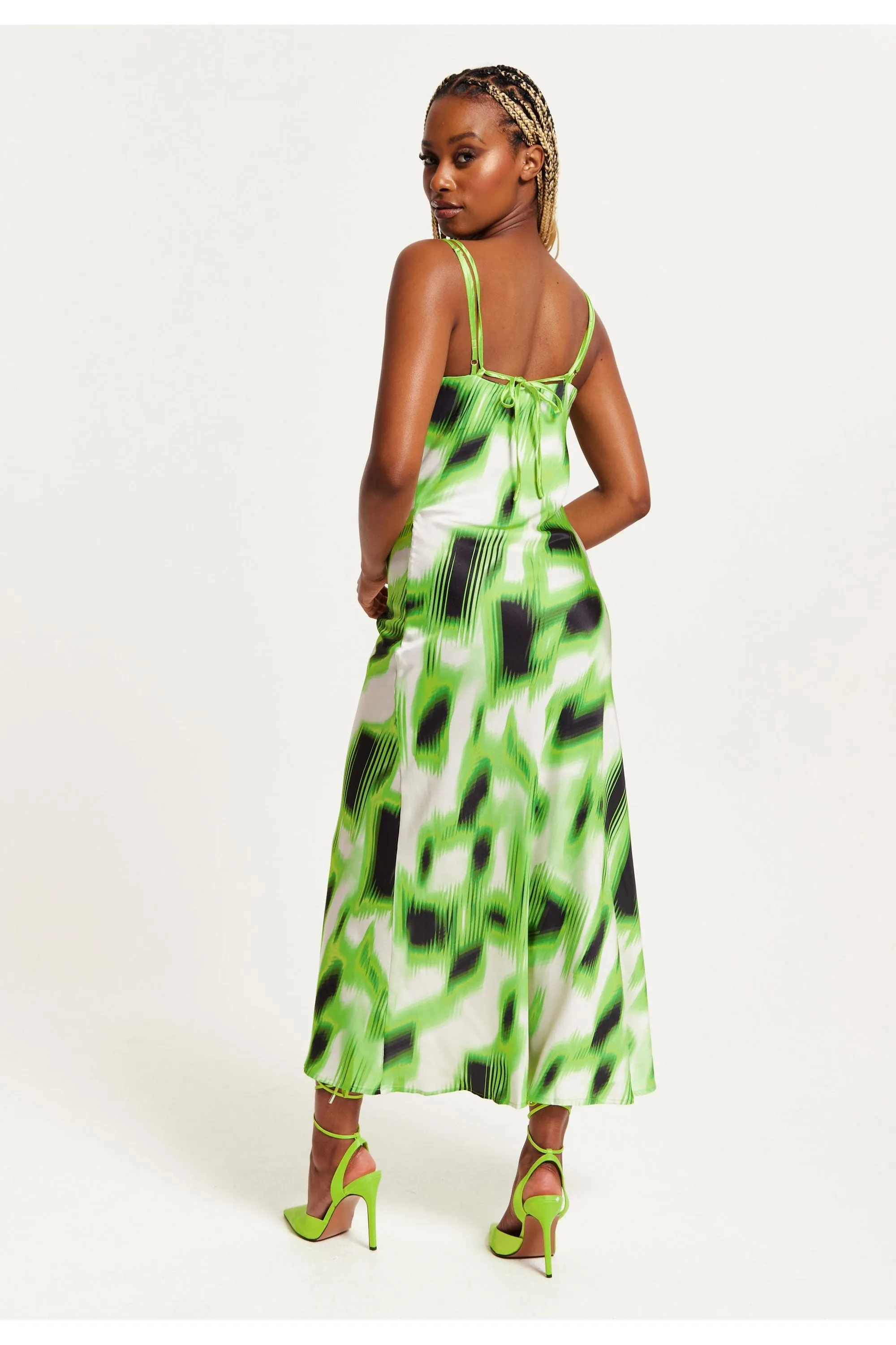 Green And Black Abstract Print Cowl Neck Midi Dress by Liquorish sold by Goddiva product image thumbnail 4