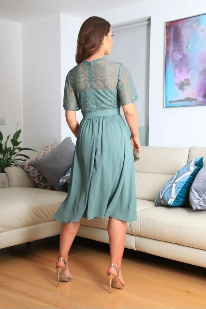 Green Lace Dress With Tea Sleeve by Double Second sold by Goddiva product image thumbnail 4