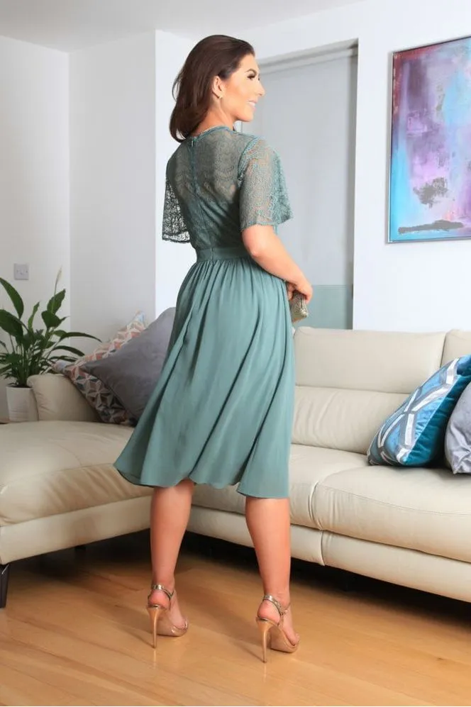 Green Lace Dress With Tea Sleeve by Double Second sold by Goddiva product image thumbnail 5