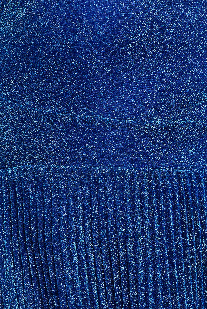 Tie Back Pleated Lurex Skater Midi Dress - Royal Blue by Goddiva sold by Goddiva product image thumbnail 4