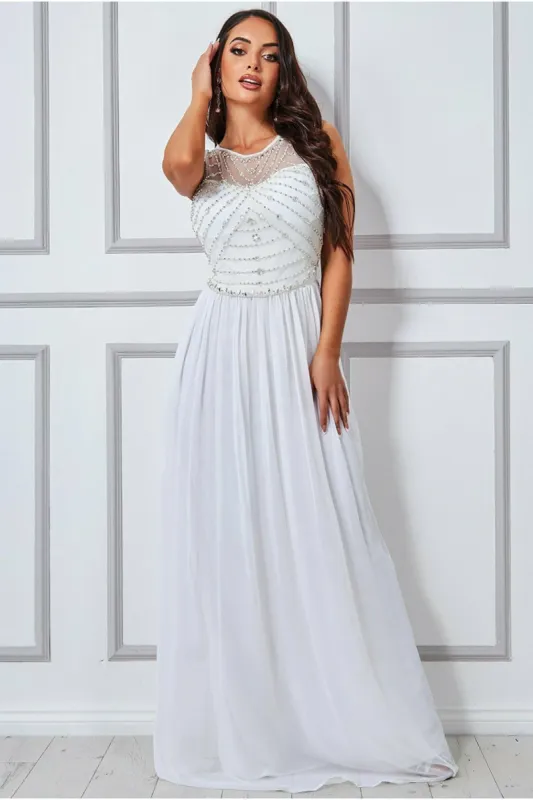 Goddiva Embellished Chiffon Maxi Wedding Dress - Cream sold by Goddiva