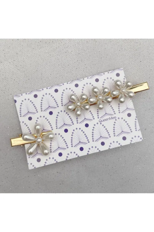 Pearl Hair Grips Flower Hair Clips Gold Crocodile Hair Clips Set Of 2 by QueenMee Accessories sold by Goddiva