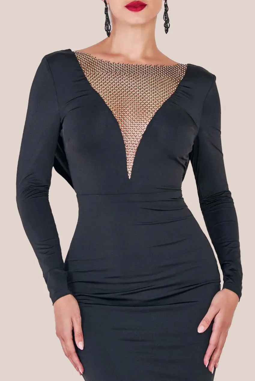 Diamante Fishnet Cowl Back Midi - Black by Goddiva sold by Goddiva product image thumbnail 3