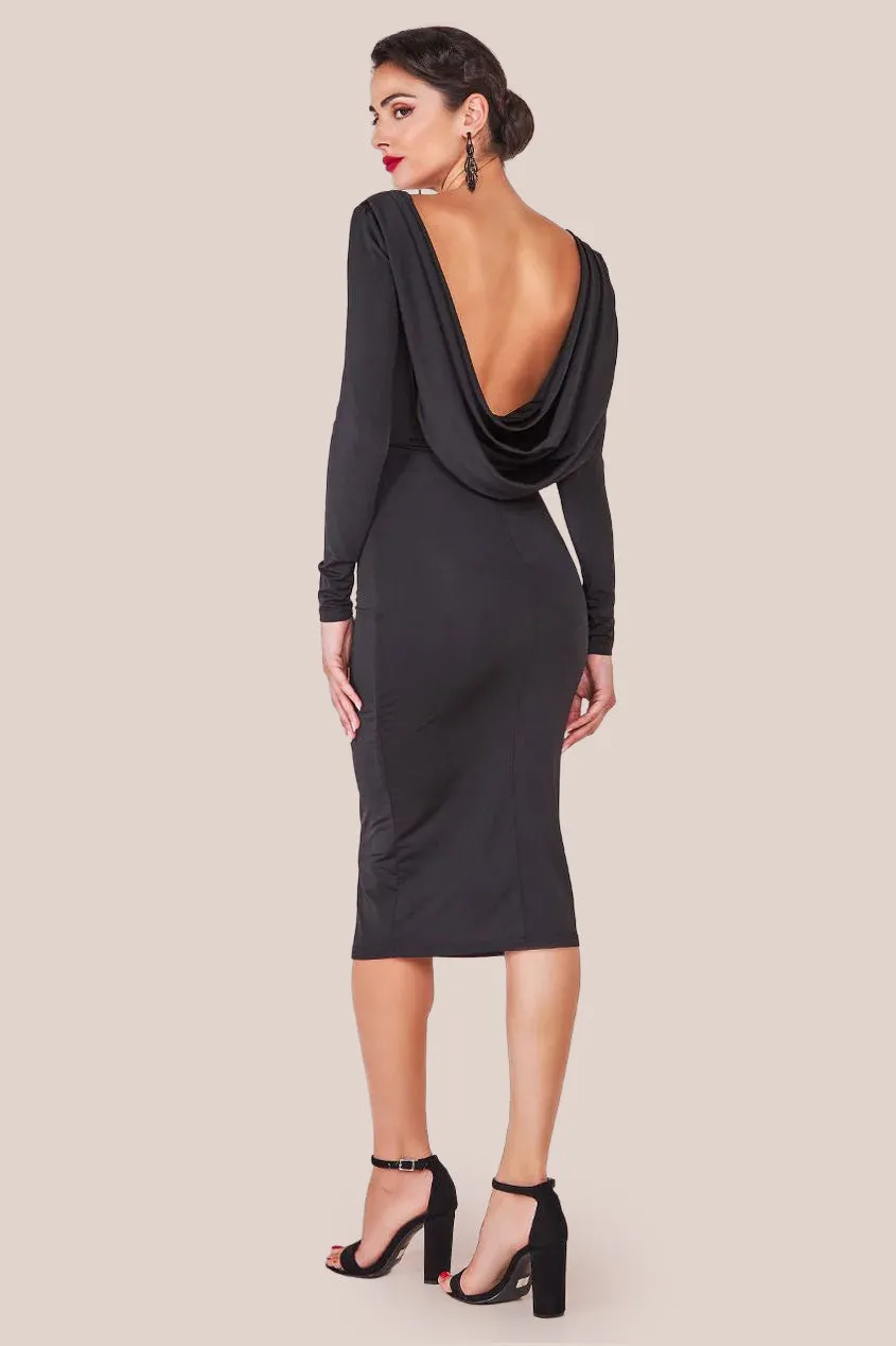 Diamante Fishnet Cowl Back Midi - Black by Goddiva sold by Goddiva product image thumbnail 2